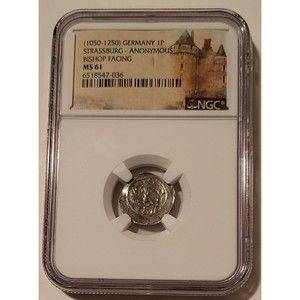 Germany Strassburg Anonymous (1050-1250) Silver Pfennig Bishop Facing MS61 NGC